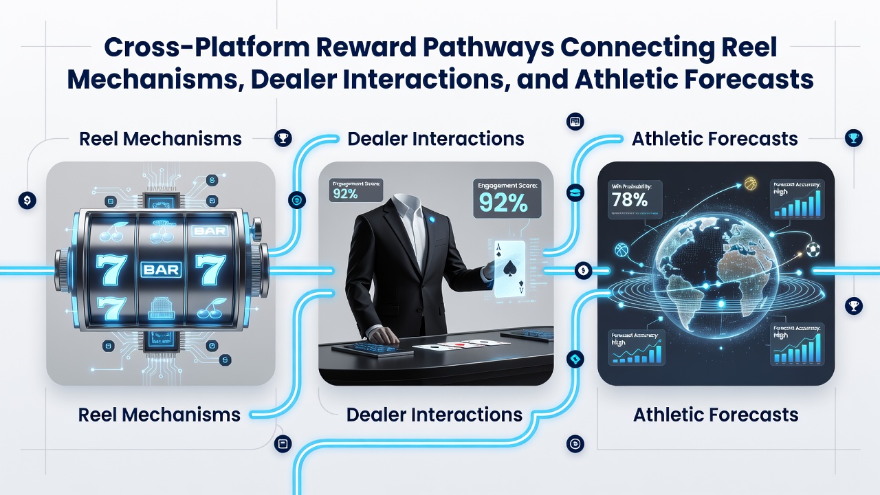 Visual representation of data flows linking athletic forecasts with reel and dealer reward systems