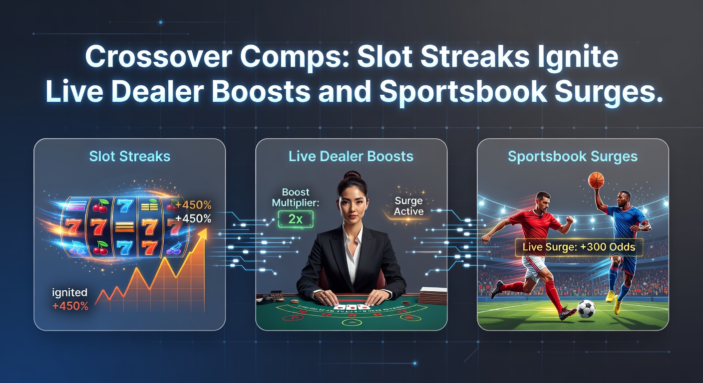 Dynamic split-screen of a slot jackpot celebration transitioning to a live dealer roulette spin and sportsbook bet placement