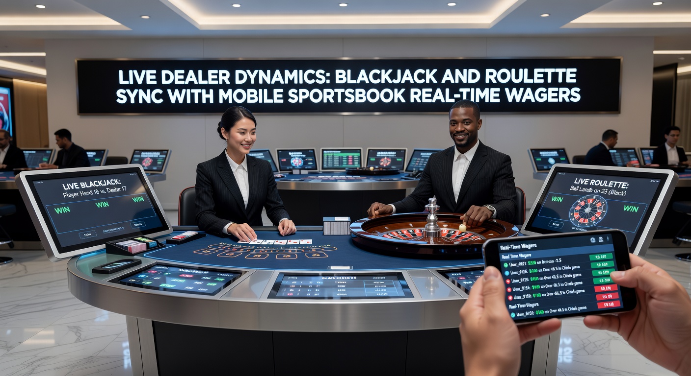 Mobile screen split-view displaying live roulette wheel, blackjack dealer dealing cards, and real-time sportsbook odds updating simultaneously