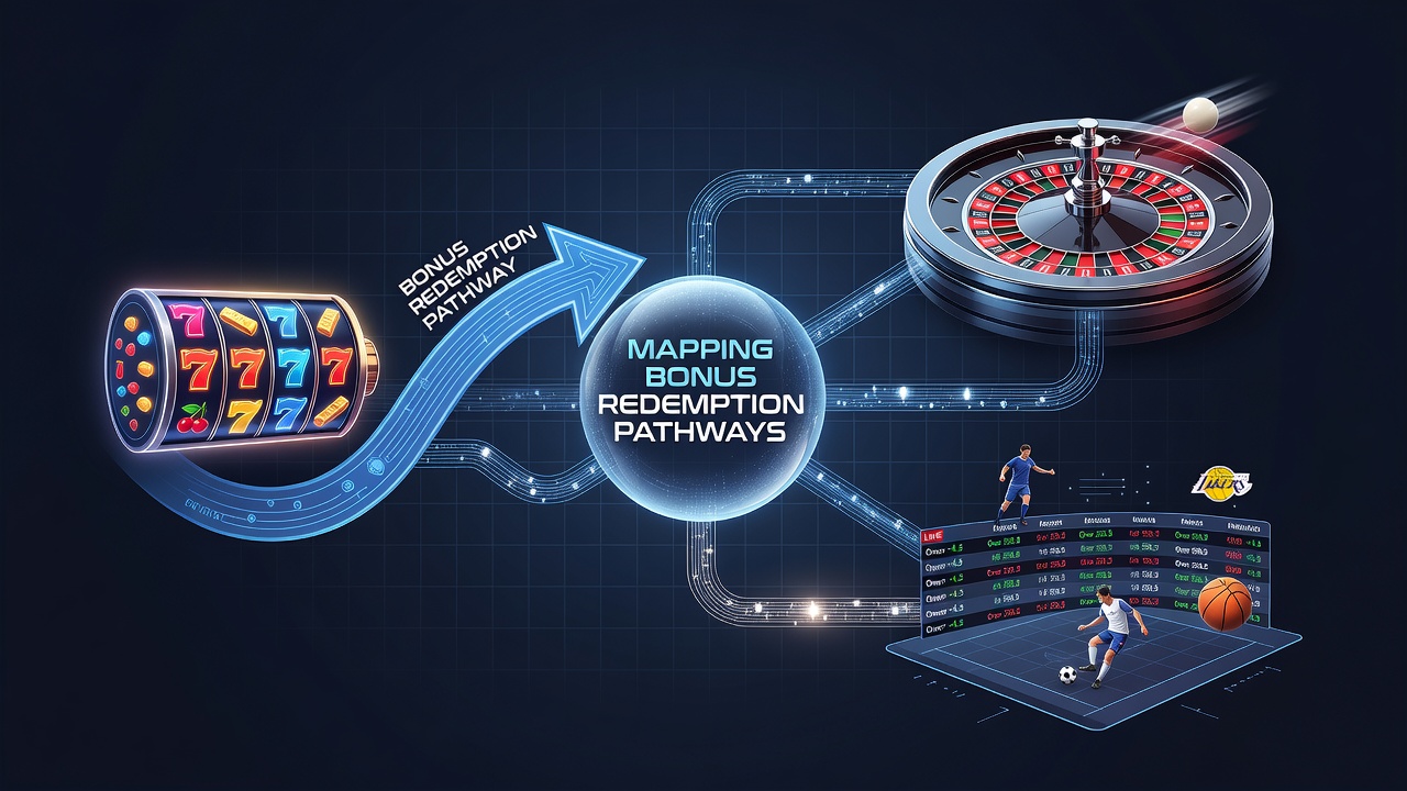 Visual representation of bonus credit movement across roulette wheel interfaces and live sports betting odds boards