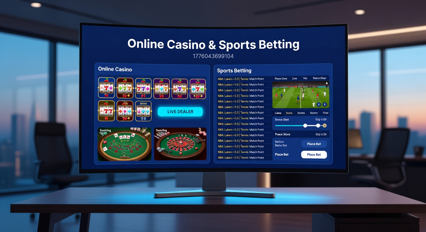 Dynamic scene of a user streaming live sports betting alongside spinning slot reels on a laptop screen