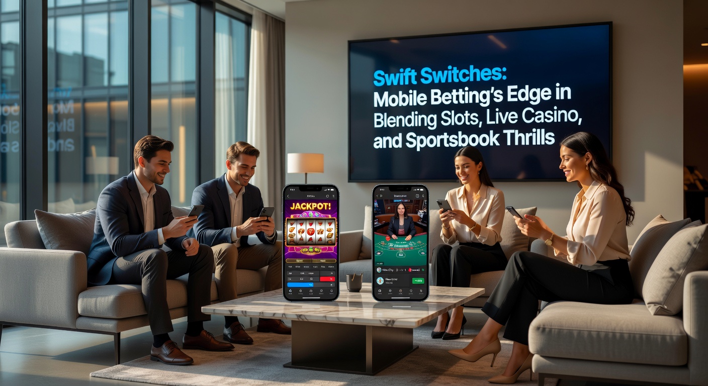 Dynamic split-screen view on mobile app showing live sports odds overlaying a slot game and casino dealer stream for effortless switching