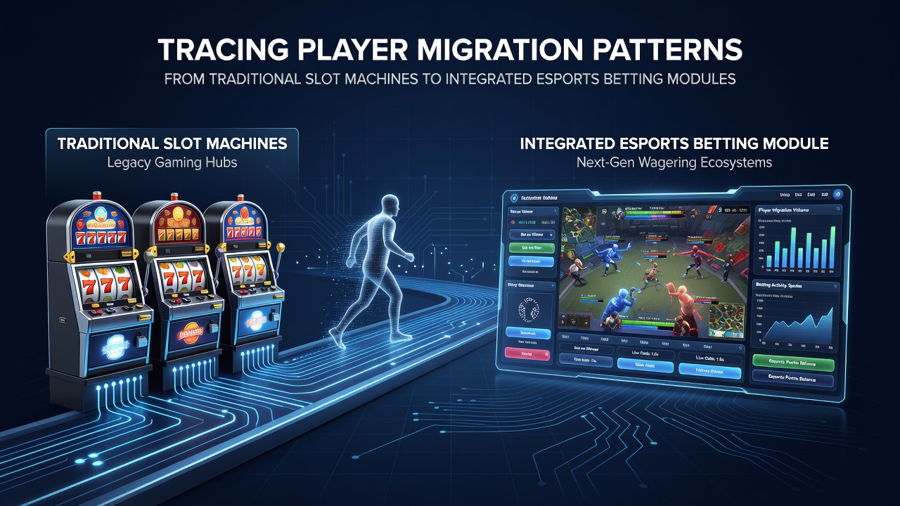 Diagram showing integration pathways between slot machine interfaces and esports betting modules